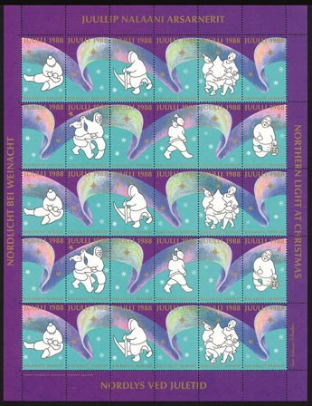 Grønland - Julemærkeark 1988 - Utakket venstre marginal - Ubrugt eller foldet