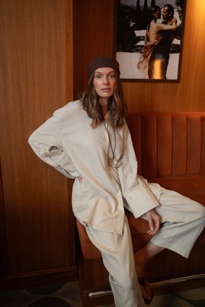 NA-KD Linen Blend Mini Shirt Dress - Skjortekjoler - Beige - EU 34