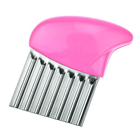 Perunankuorimaveitsi ruostumattomasta teräksestä aaltoterä siru leikkuri Crinkle viipalointi vihannesleikkuri vaaleanpunainen