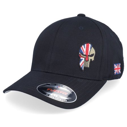 Army Head - Zwart flexfit Cap - Uk Army Skull Black Wooly Combed Flexfit @ Hatstore