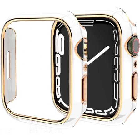 For Apple Watch Series 7 41mm, Forgylt stiv PC-ramme etui Slim All-Around Bumper etui til Apple Watch Series 7 (rose gull hvit)