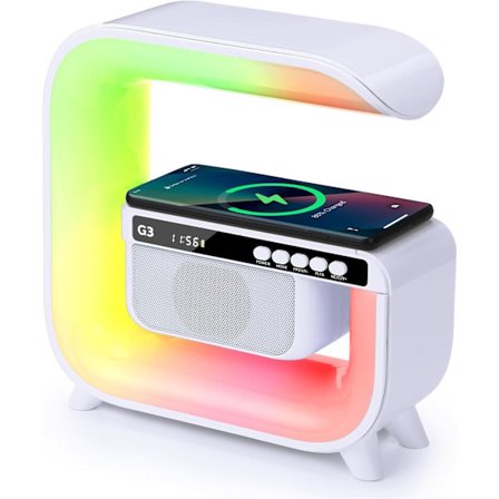 Skrivbordslampa med trådlös laddare Bluetooth-högtalare 4 i 1 uppladdningsbar