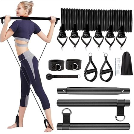 Pilates Bar Kit med motståndsband 3-delad Pilates Bar med stapelbara band Träningsutrustning för ben höft midja och arm