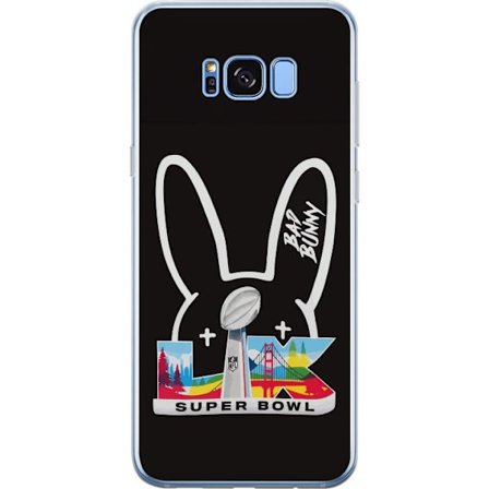 Kompatibel Mobilcover til Samsung Galaxy S8+ Bad Bunny portræt med åben skjorte, tatoveringer og krøllet hår i stilfuld modefotografering