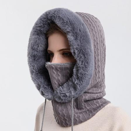 Kvinners en-delt løs ull lue skjerf maske snøring varm