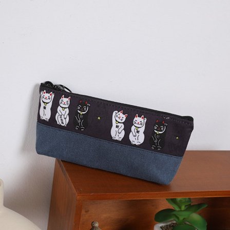 Lytwtws Kawaii Cat Pen Pencil Bag Canvas School Stationary