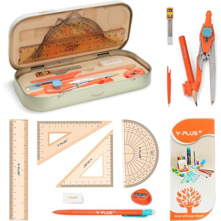 Geometriasarja opiskelijoille, matematiikan astelevy kompassilla ja viivaimilla, astelevysarja luokkatarvikkeisiin ja kouluun, 12 kpl