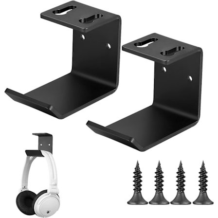 2 st metallhörlurar väggfäste, hörlursstöd för skrivbord, klibbiga och skruvade hörlursfästen, hörlurskrokar, svart