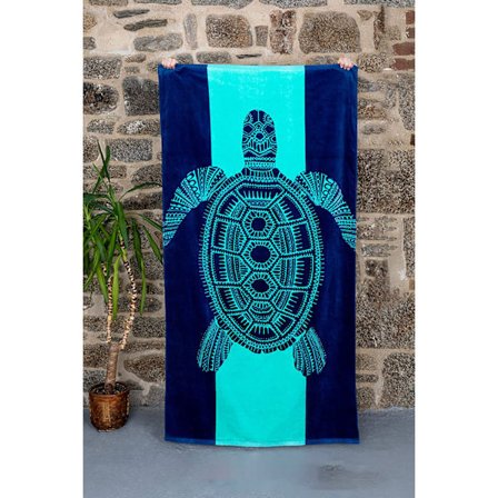 Skildpadde strandhåndklæde, tropisk blå, unikt design, ekstra stort 75*150 cm, egnet til børn og voksne