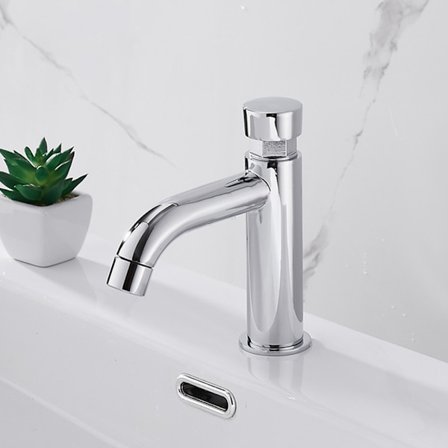 Rustfrit stål koldtvandshane til badeværelse, selvlukkende håndvaskarmatur, vandbesparende haner