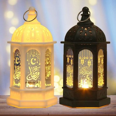 LED Eid Mubarak Lykt, Batteridrevet Vintage Ramadan Dekor (Svart + Hvit)