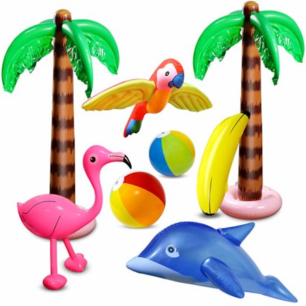 8 st flamingo pool leksaker Hawaiian Party Toys Uppblåsbara banan strandbollar flygande papegoja delfin för sommar strand pool fest tillbehör