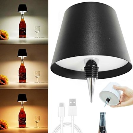 Trådløs LED-flaskelampe til vin (Sort) Sort
