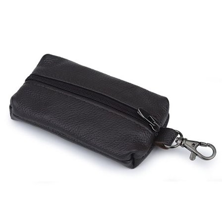 Äkta läder nyckelväska plånbok nyckelringhållare med nyckelring och dragkedja (brun)