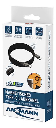 ANSMANN Ladekabel usb c-til-c. magnetisk opprulling 3 års garanti