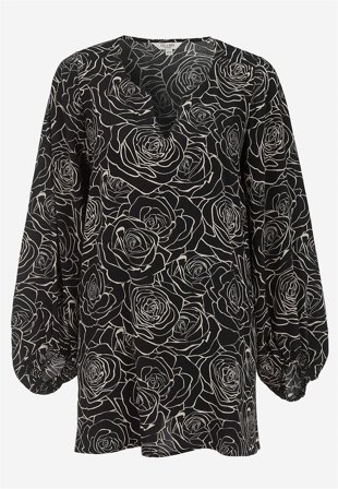 Cellbes of Sweden - Bluse i viskose med et blomstermønster i sort / beige til damer i størrelse 46/48