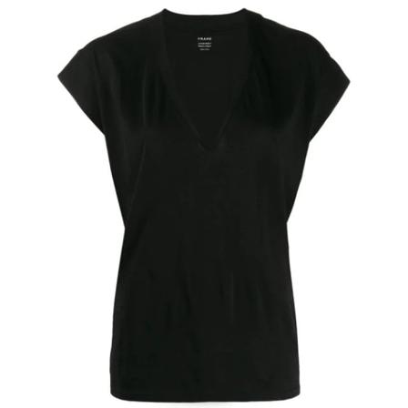 Frame, LE MID Rise V TEE Zwart, Dames, Maat:M