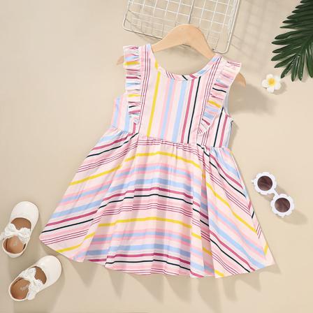 Flickor I Sommar Mode Väst Kjolar, Flickor Enkel Randig Klänning