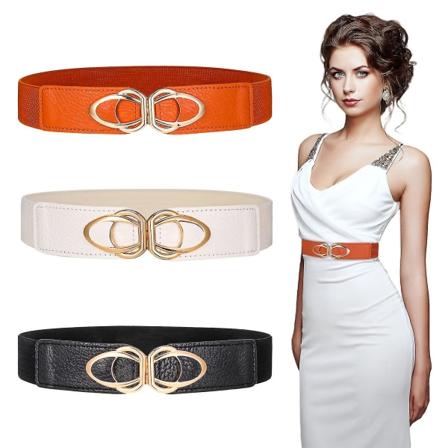 3 stk. bredt belte for kvinner, elastisk midjebelte, retro stretch midjebelte med metallspenne