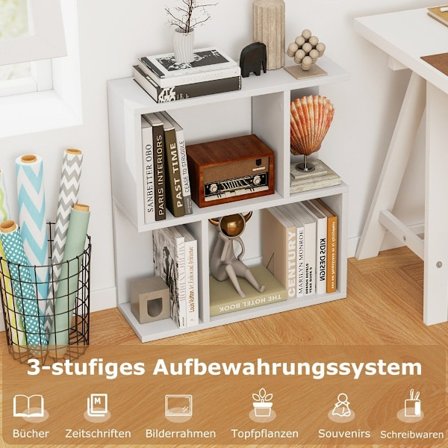 Kirjahylly, jossa 4 lokeroa, sivupöytä, sohva, yöpöytä, huoneenjakaja, puu, 50 x 17,5 x 55,5 cm, valkoinen