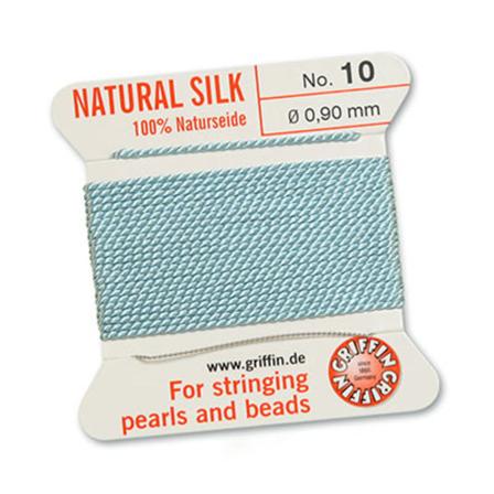 Griffin 100% naturligt pärlsilke med nål, Turquoise/ljusblå, 2m, turkos No10 (0,9mm)