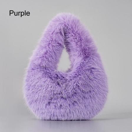 Fuskepelshåndveske Plysj tøyveske LILLA Purple