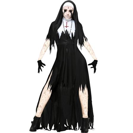 Europeisk og amerikansk Halloween-nonnekostyme for cosplay og rollespill, vampyrdemonkostyme black XL