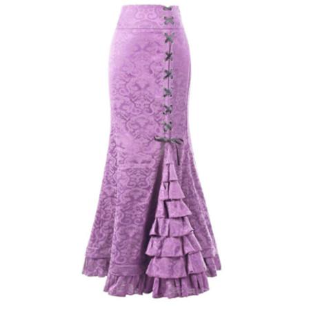 Kvinnors Retro Skiktad Volang Maxi Lång Sjöjungfrukjol Light Purple Xl