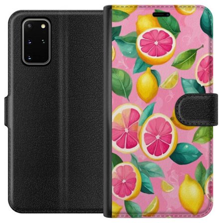 Kompatibelt Plånboksfodral till Samsung Samsung Galaxy S20+ Fräscht rosa citrusmönster med citroner, grapefrukt och gröna blad på pastellbakgrund