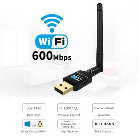 2.4G/5.8G USB Wifi -verkkokortti, kaksikaistainen WiFi-sovitin, langaton Wifi-vastaanotin, yhteensopiva Windows XP/Vista/7/8/10 -käyttöjärjestelmien 