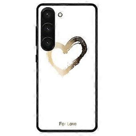 Kompatibel for Samsung Galaxy S23 TPU+PC+Herdet Glass Anti-ripe Anti-fall Deksel Stilig Mønstertrykk Mobiltelefon Beskyttende (Hvit)