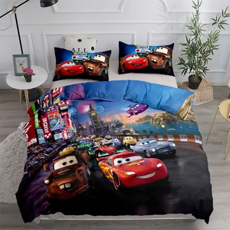 Barnesengesett med tegneseriebil digitalt trykkdesign [YDE]