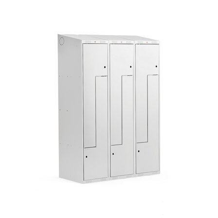 Z-Spind CLASSIC mit Schrägdach, 3 Module/6 Türen, 1900 x 1200 x 550 mm, grau