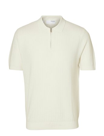 Slmcran Ss Knit Structure Zip Polo Noos Cream Selected