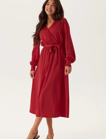 Bubbleroom Frill Wrap Dress - Red - 36-38
