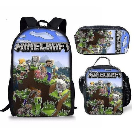 IC Minecraft Square Människor Skolväska för barn Pennväska eller Ryggsäck eller Måltidsväska eller 3 st (ryggsäck+penna