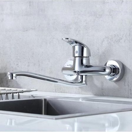 Veggmontert kjøkkenkran, 360° svingbar blandebatteri, Veggmontert blandebatteri, 20 cm svingarm