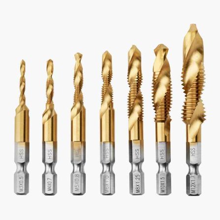 Borr och gängtapp 1/4" 7 st.