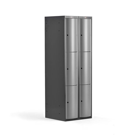 Kleiderspind CURVE, 2 Module/6 Fächer, 1740 x 600 x 550 mm, silbergrau