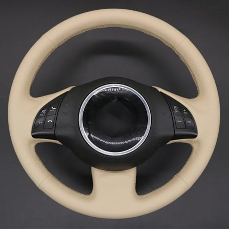 Beige PU konstläder handsydd rattkåpa för kompatibel med Fiat 500 2007-2015 500e 2014-2018 500c 2014-2017