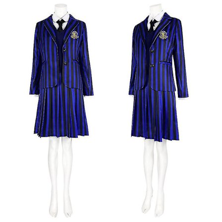 Wednesday Addams Familie Cosplay Skoleuniform Kjole Sett (jakke, skjørt, genser, skjorte, slips)