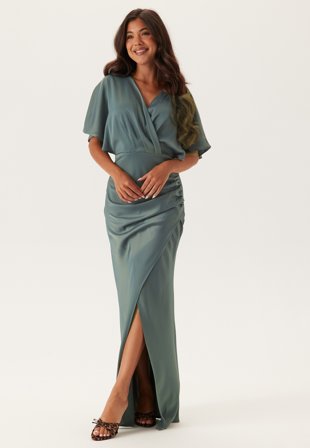 Bubbleroom Occasion - Wrap Satin Gown - Kläder Omlottklänning