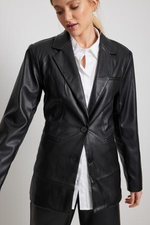 NA-KD Trend Blazer en simili cuir à épaules saillantes - Blazers - Noir - EU 36
