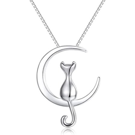 925 silver katt halsband, sterling silver halsband, halvmåne
