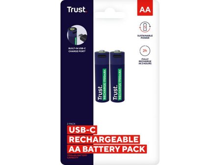 TRUST Batteri Laddbar TRUST AA USB-C 2/fp - Lyreco - Kontorsmaskiner - Batterier - Uppladdningsbara
