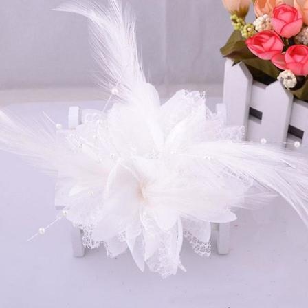 Muodi Kukka Sulka Helmi Hiuskukka Hiustarvike Fascinator Hää Hiuspanta Brossi Pinni White
