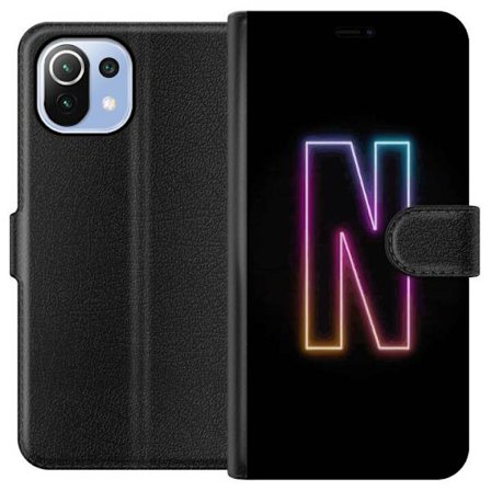 Kompatibel Tegnebogsetui til Xiaomi Xiaomi Mi 11 Lite Minimalistisk neonbogstav N i farveskiftende lys mod sort baggrund