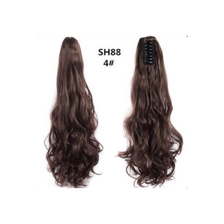 Hestehale Paryk Klo Clip Lang Krøllet Hårforlængelse - Brun Hestehale Paryk med Klo Clip til Kvinder, 60cm Langt Bølget Hår Model 11