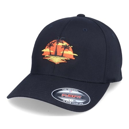 Iconic - Musta flexfit Lippis - Palm Island Sunset Black Flexfit @ Hatstore