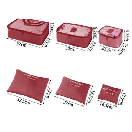 6 STK Sæt Rejseopbevaringstaske Kuffert Opbevaringspose VINRØD